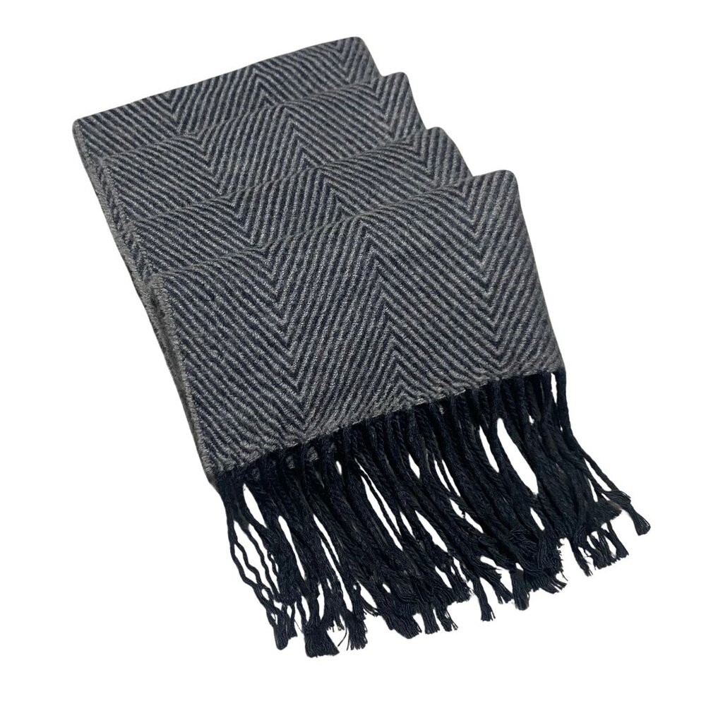 Hickey Freeman Ultrasoft Grey Scarf with Dark Fringe